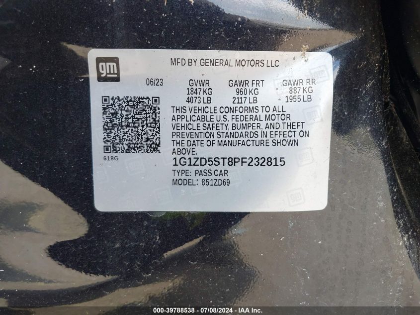 2023 Chevrolet Malibu Fwd 1Lt VIN: 1G1ZD5ST8PF232815 Lot: 39788538