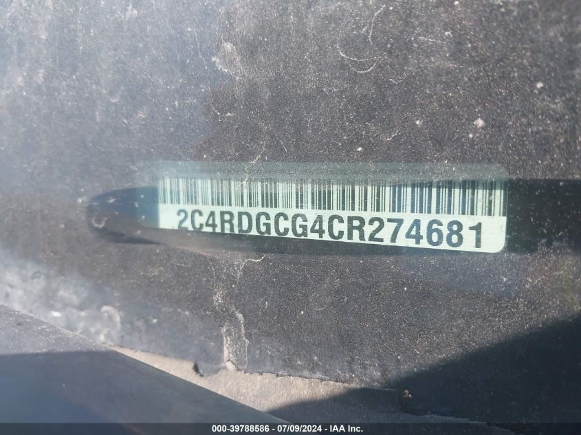 2012 Dodge Grand Caravan Sxt VIN: 2C4RDGCG4CR274681 Lot: 39788586