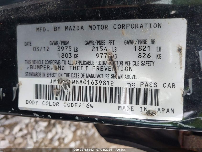 JM1BL1W88C1639812 | 2012 MAZDA MAZDA3