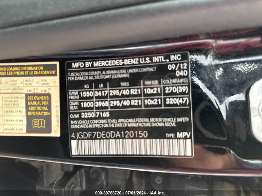 2013 MERCEDES-BENZ GL 550 4MATIC - 4JGDF7DE0DA120150