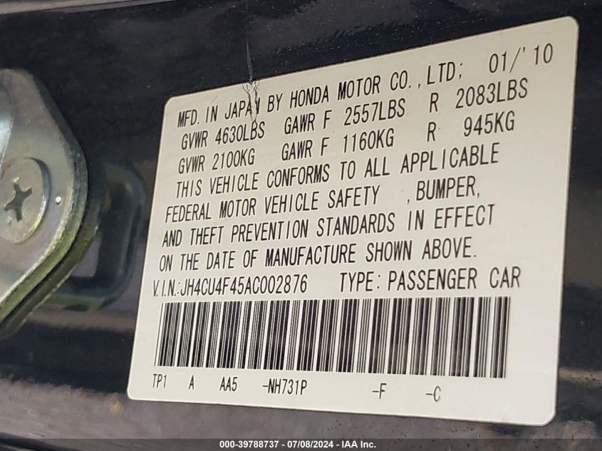 JH4CU4F45AC002876 2010 Acura Tsx 3.5