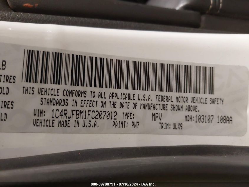 2015 Jeep Grand Cherokee Limited VIN: 1C4RJFBM1FC207012 Lot: 39788791