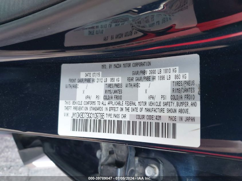 2016 Mazda Cx-3 Grand Touring VIN: JM1DKBD73G0109786 Lot: 39789047