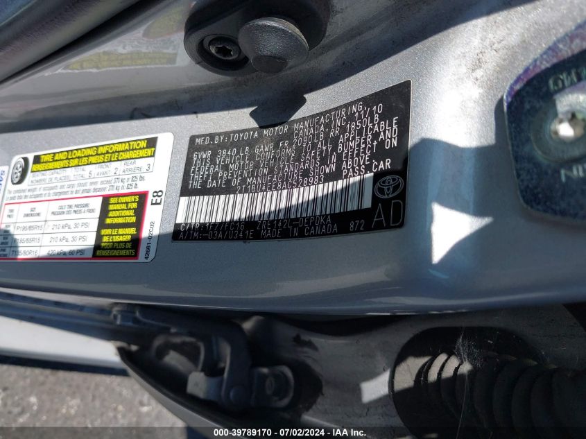 2010 Toyota Corolla S/Le/Xle VIN: 2T1BU4EE8AC528983 Lot: 39789170