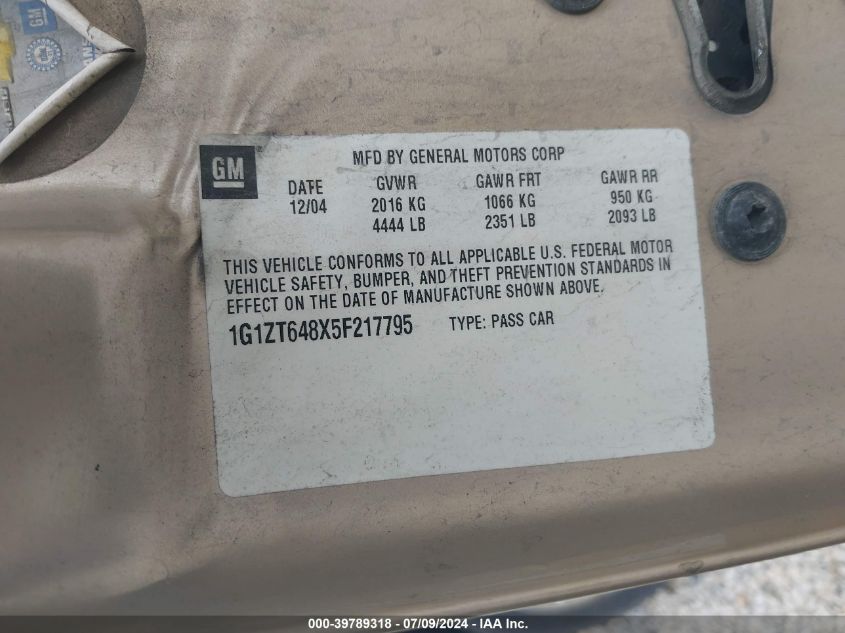 2005 Chevrolet Malibu Maxx Ls VIN: 1G1ZT648X5F217795 Lot: 39789318