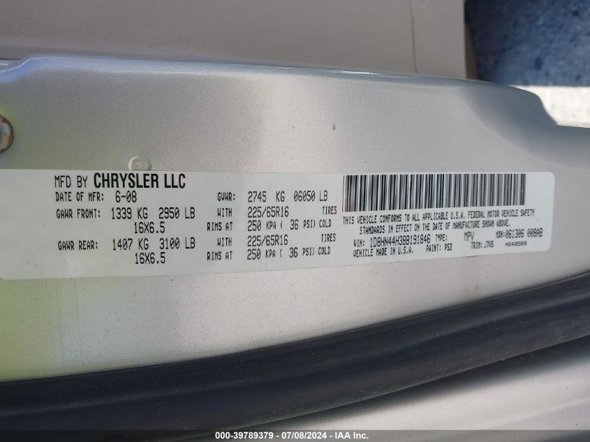 2008 Dodge Grand Caravan Se VIN: 1D8HN44H38B191846 Lot: 39789379
