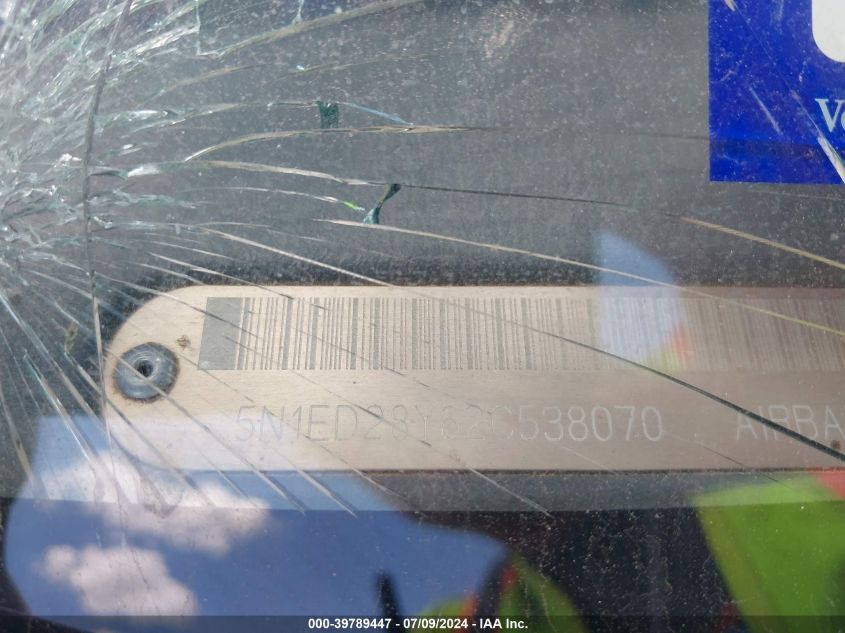 2002 Nissan Xterra Xe/Se VIN: 5N1ED28Y62C538070 Lot: 39789447