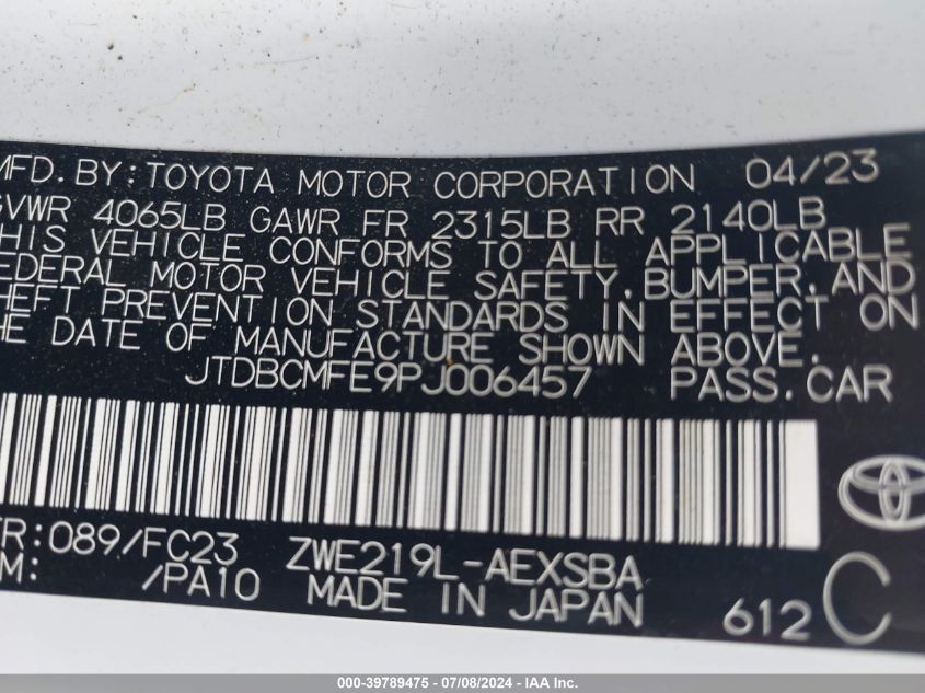 2023 TOYOTA COROLLA LE/SE/XLE - JTDBCMFE9PJ006457