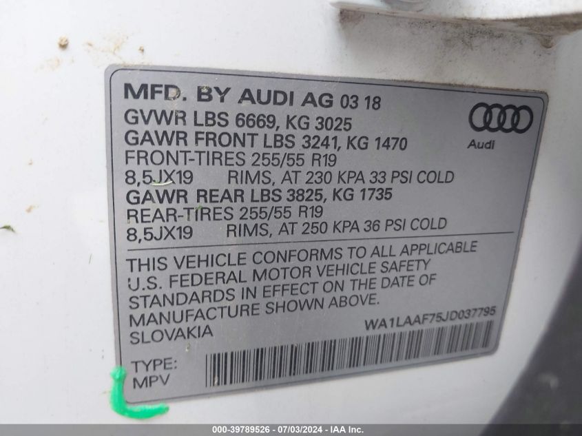 WA1LAAF75JD037795 2018 Audi Q7 3.0T Premium