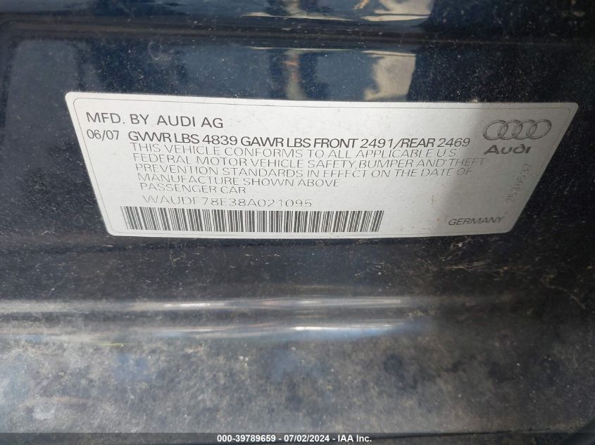 WAUDF78E38A021095 | 2008 AUDI A4