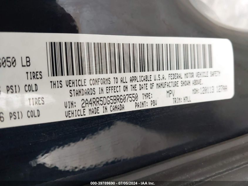 2011 Chrysler Town & Country Touring VIN: 2A4RR5DG5BR607550 Lot: 39789690