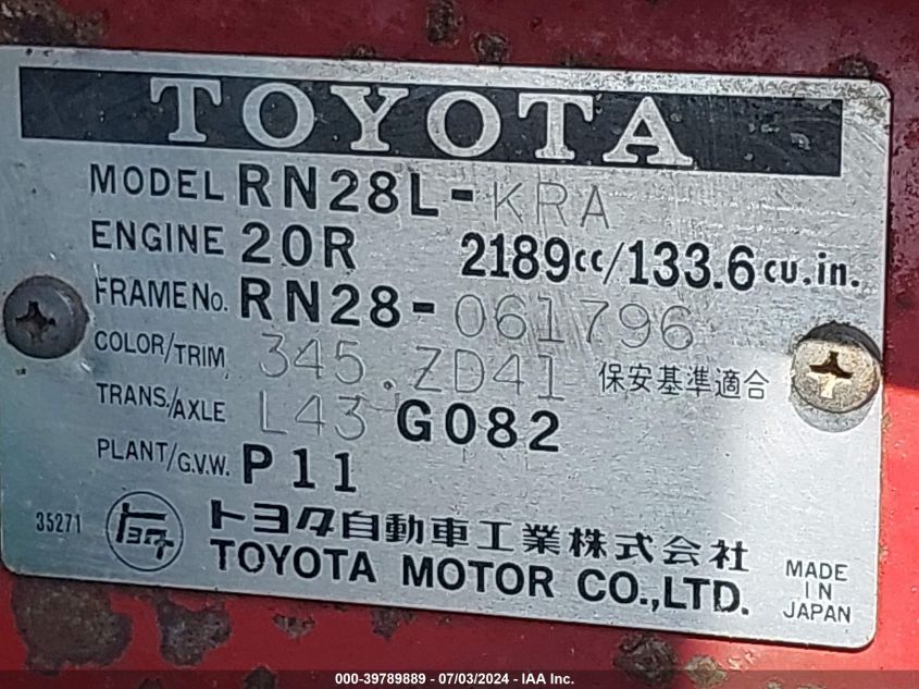 1977 Toyota Pickup VIN: RN28061796 Lot: 39789889