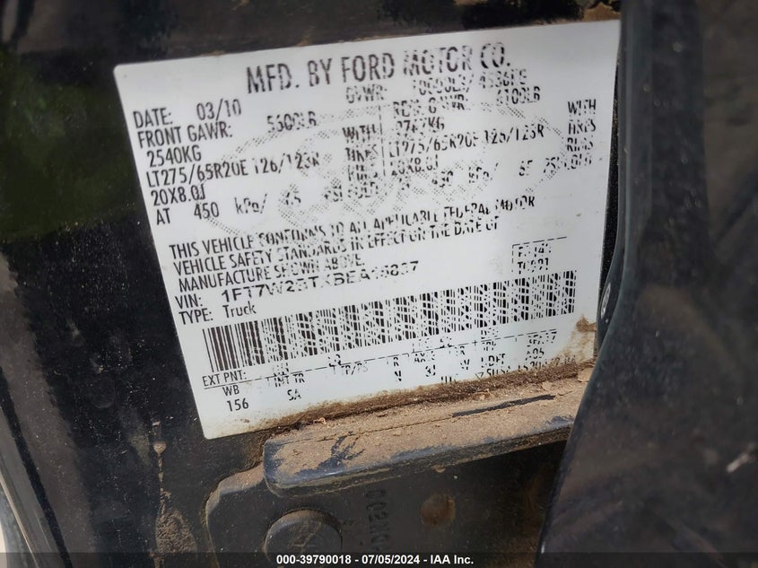 2011 Ford F-250 Lariat VIN: 1FT7W2BTXBEA15837 Lot: 39790018