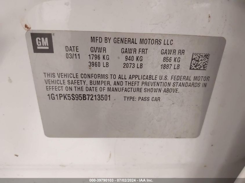 2011 Chevrolet Cruze Eco VIN: 1G1PK5S95B7213501 Lot: 39790103