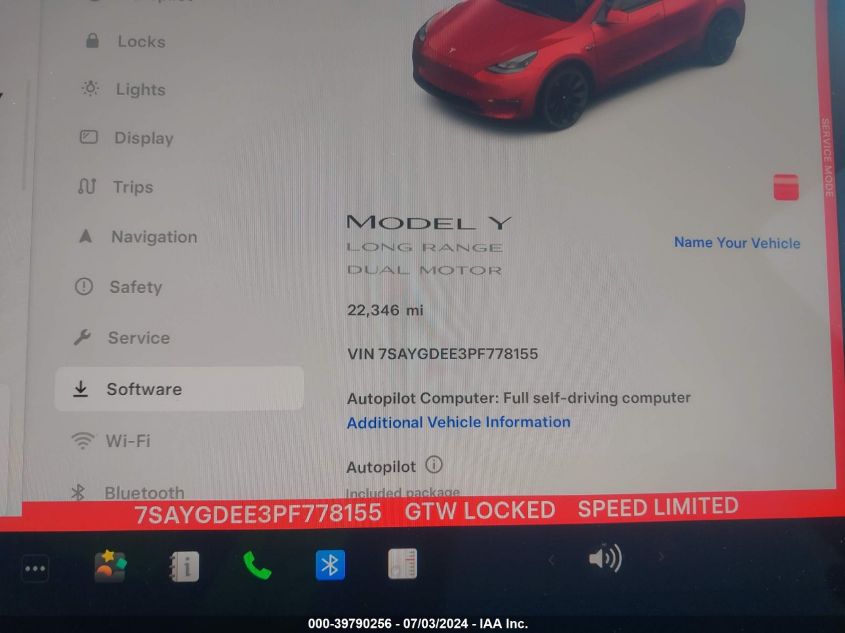 2023 Tesla Model Y VIN: 7SAYGDEE3PF778155 Lot: 39790256