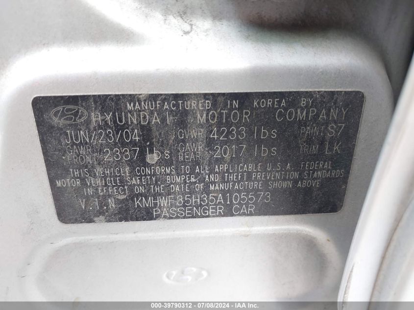 2005 Hyundai Sonata Gls/Lx VIN: KMHWF35H35A105573 Lot: 39790312