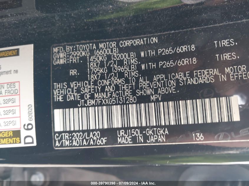 2016 LEXUS 460 - JTJBM7FXXG5131280