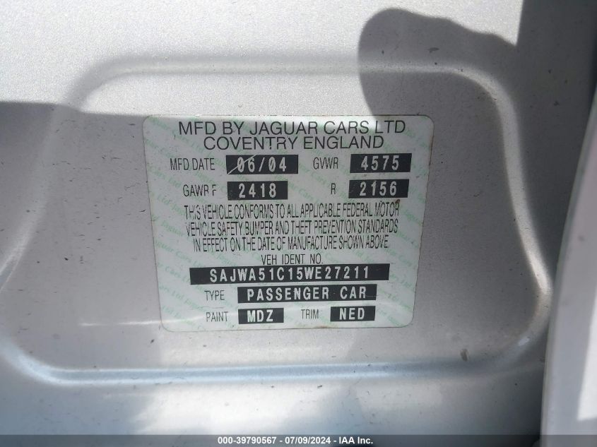 2005 Jaguar X-Type 3.0 VIN: SAJWA51C15WE27211 Lot: 39790567