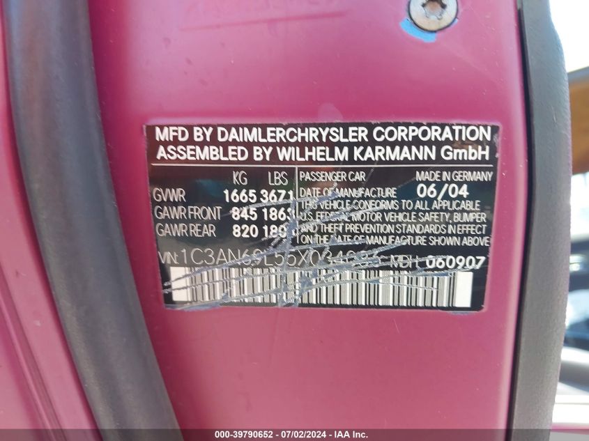 2004 Chrysler Crossfire VIN: 1C3AN69L14X005344 Lot: 39790652