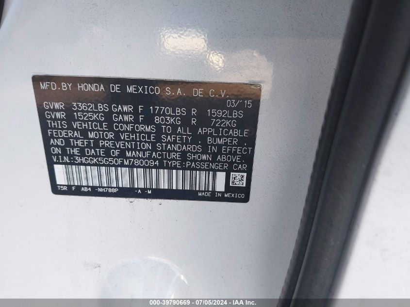 2015 HONDA FIT LX - 3HGGK5G50FM780094