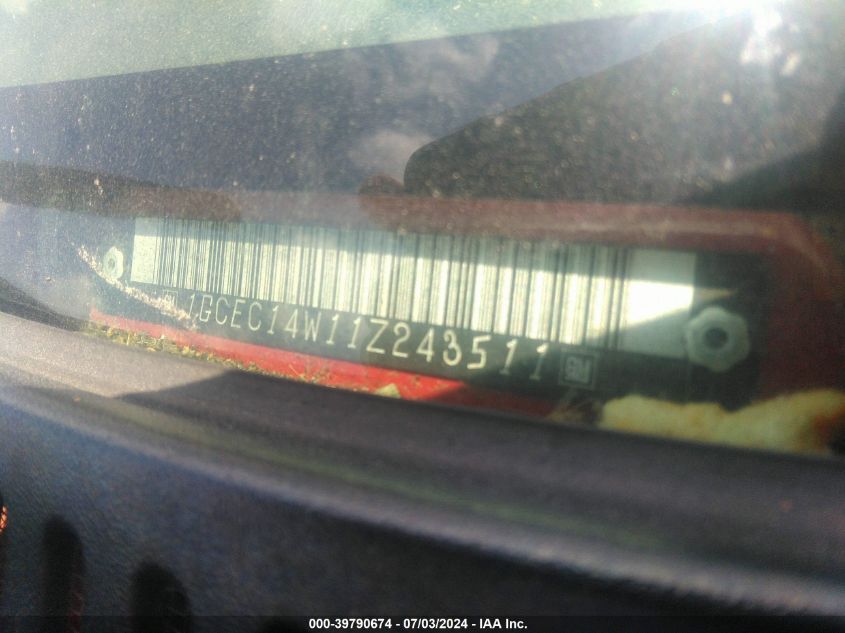 2001 Chevrolet Silverado 1500 VIN: 1GCEC14W11Z243511 Lot: 39790674