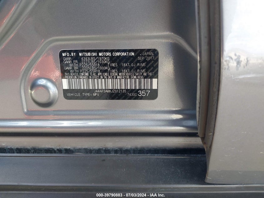 2018 Mitsubishi Outlander Sport 2.4 Se VIN: JA4AP3AWXJZ012135 Lot: 39790883