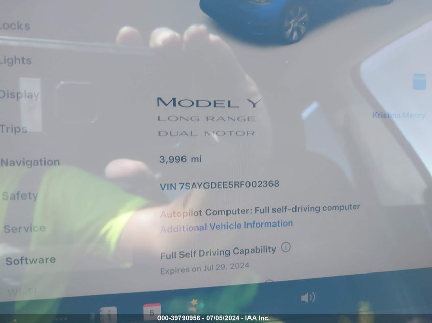 VIN 7SAYGDEE5RF002368 2024 TESLA MODEL Y
