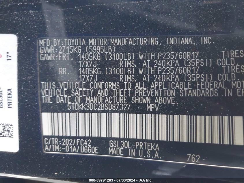 2011 Toyota Sienna Le V6 VIN: 5TDKK3DC2BS087327 Lot: 39791283