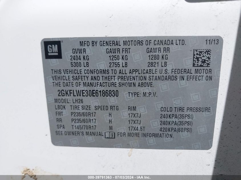 2014 GMC Terrain Sle-2 VIN: 2GKFLWE30E6186830 Lot: 39791363