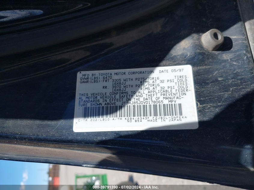 JT3HJ85J0V0178065 1997 Toyota Land Cruiser