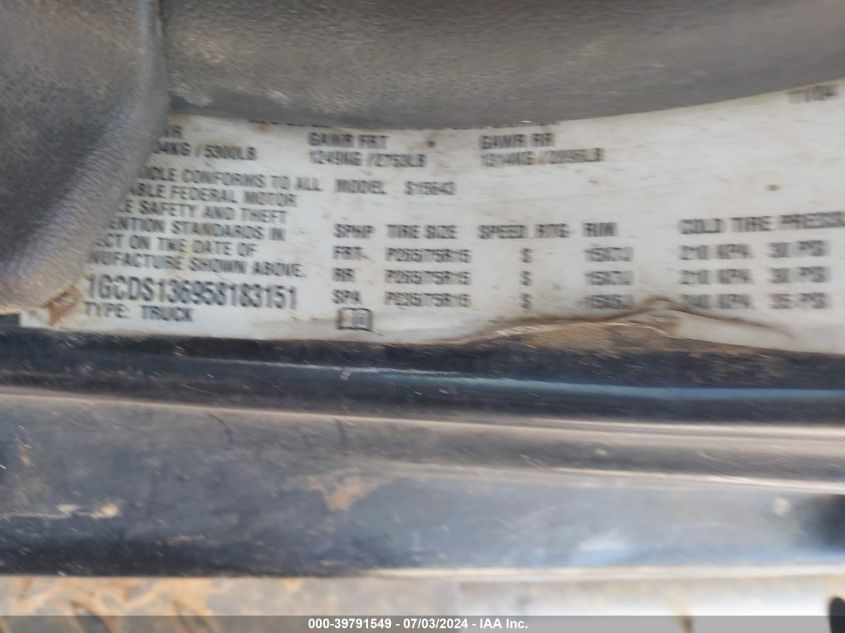 2005 Chevrolet Colorado Ls VIN: 1GCDS136958183151 Lot: 39791549