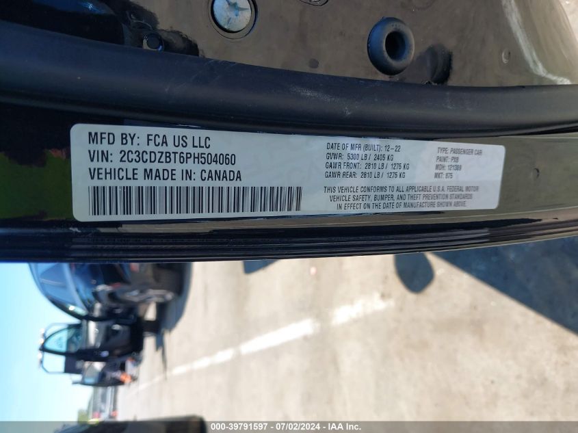 2023 Dodge Challenger R/T VIN: 2C3CDZBT6PH504060 Lot: 39791597