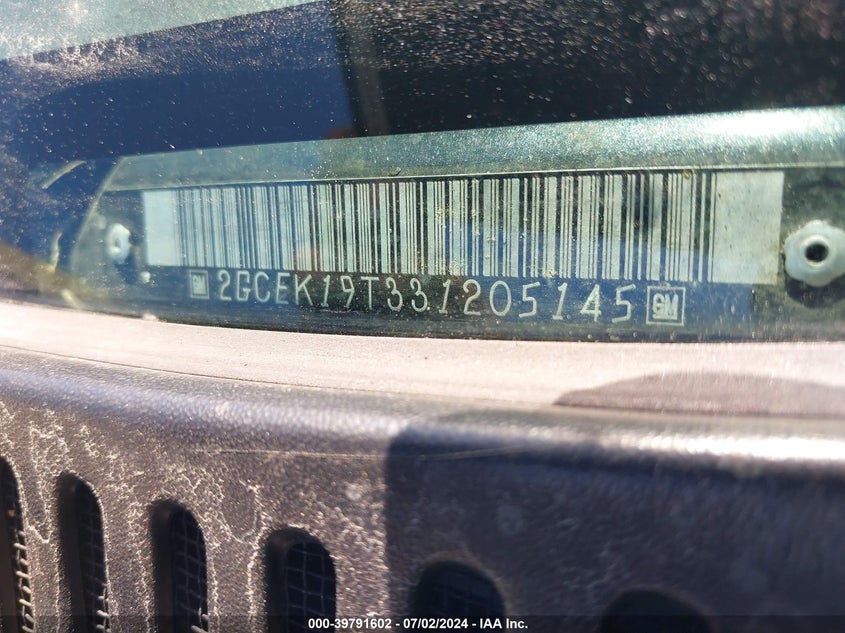 2003 Chevrolet Silverado 1500 Ls VIN: 2GCEK19T331205145 Lot: 39791602