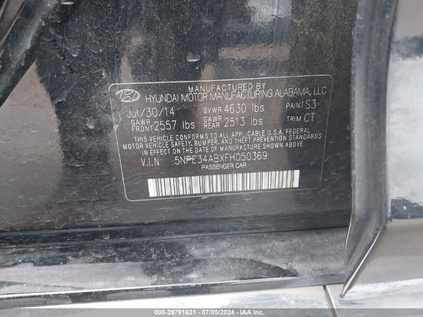 2015 Hyundai Sonata Sport 2.0T VIN: 5NPE34ABXFH050369 Lot: 39791631