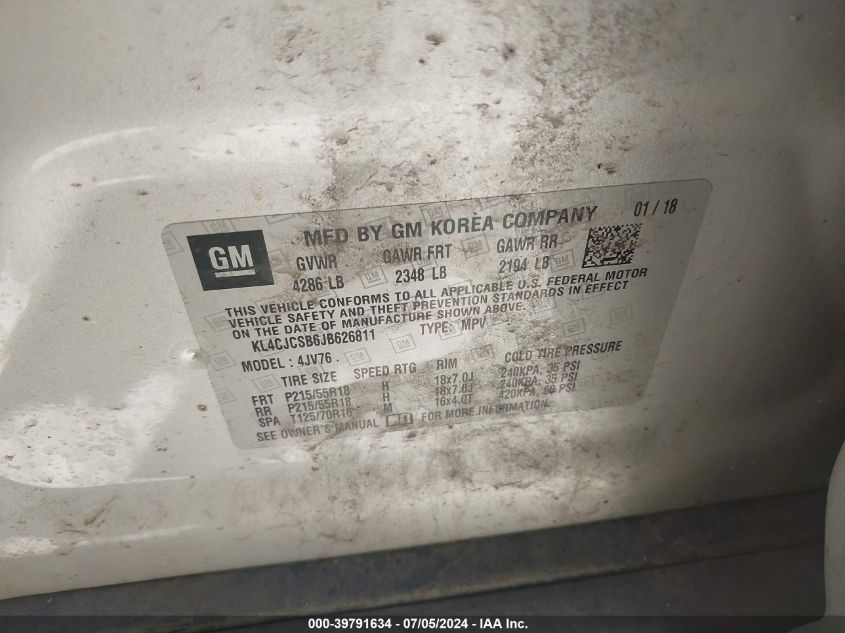 2018 Buick Encore Essence VIN: KL4CJCSB6JB626811 Lot: 39791634