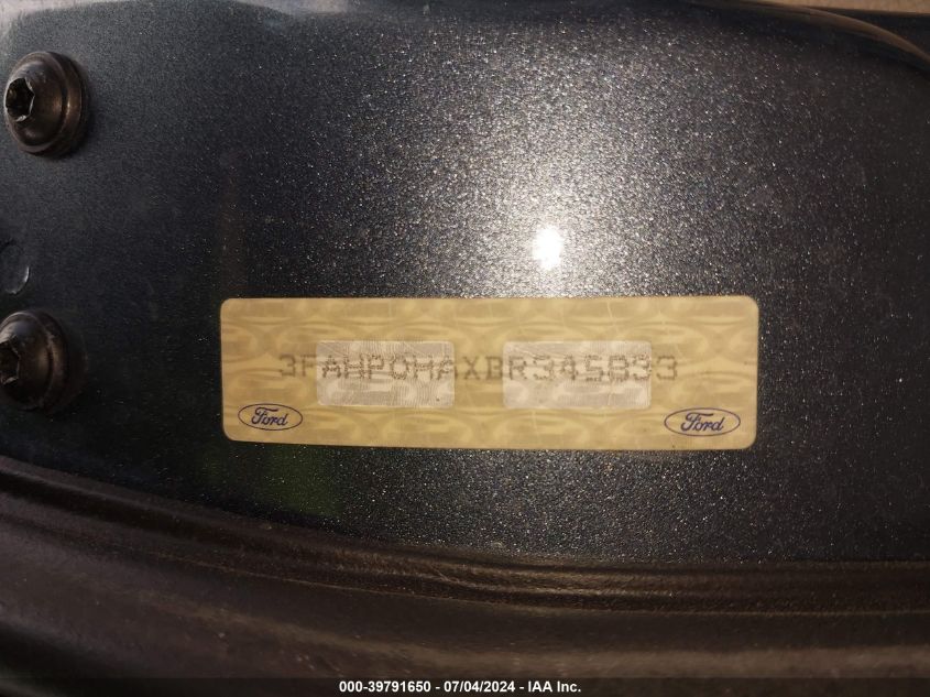 2011 Ford Fusion Se VIN: 3FAHP0HAXBR345833 Lot: 39791650