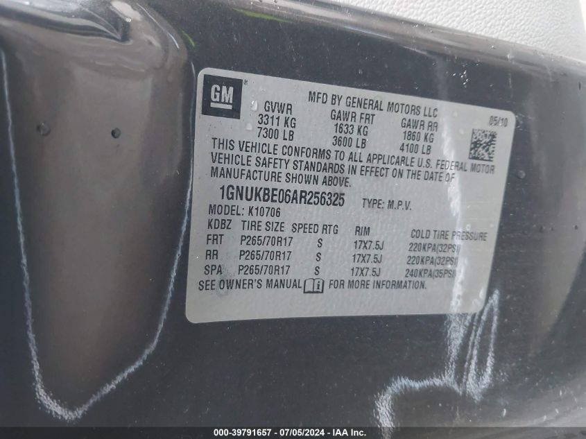 2010 Chevrolet Tahoe Lt VIN: 1GNUKBE06AR256325 Lot: 39791657
