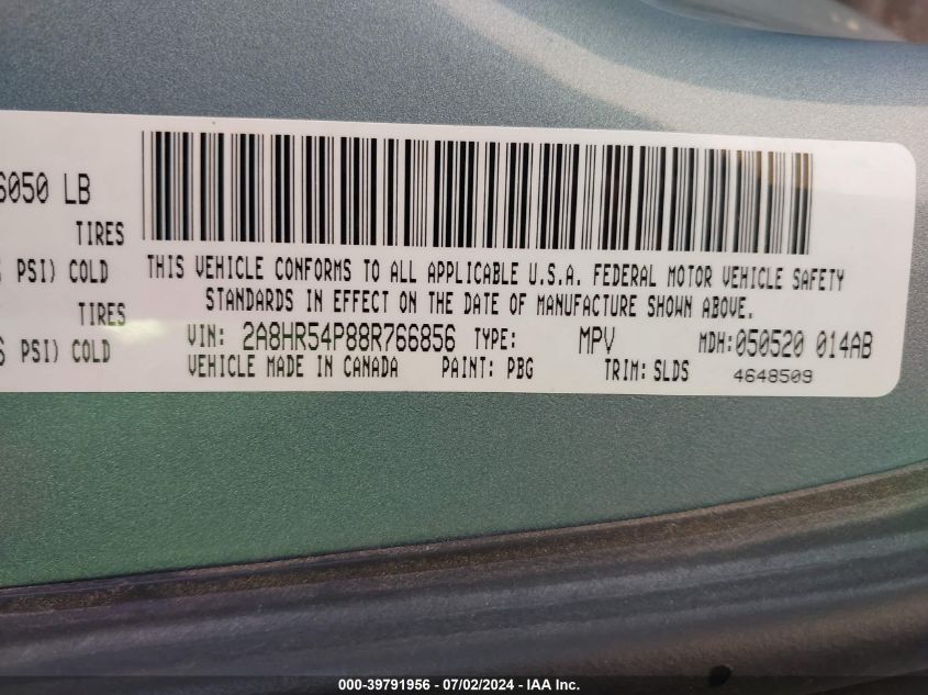 2008 Chrysler Town & Country Touring VIN: 2A8HR54P88R766856 Lot: 39791956