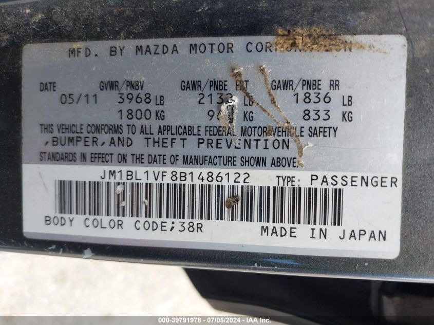 2011 Mazda Mazda3 I Touring VIN: JM1BL1VF8B1486122 Lot: 39791978