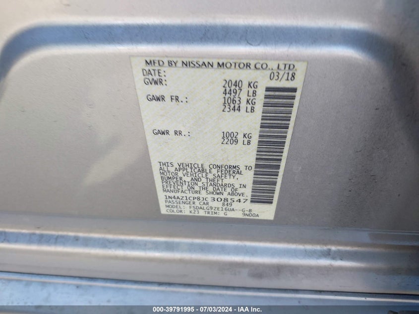 2018 NISSAN LEAF SL - 1N4AZ1CP8JC308547