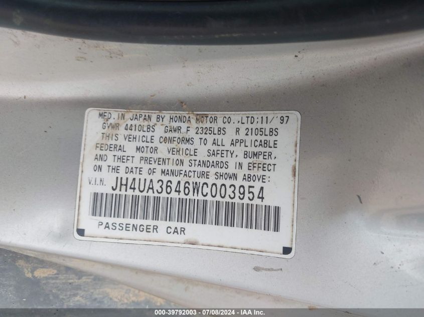 1998 Acura Tl 3.2 VIN: JH4UA3646WC003954 Lot: 39792003