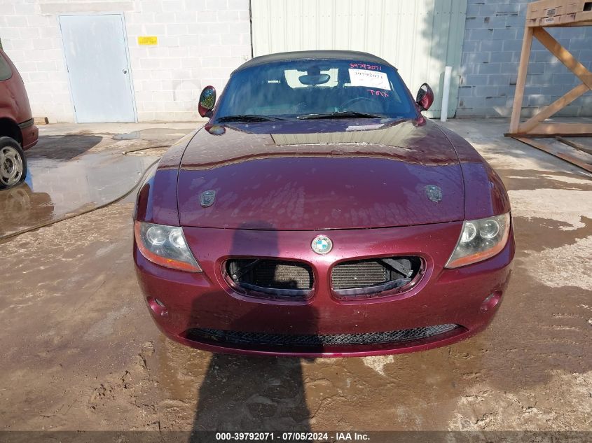 2003 BMW Z4 2.5I VIN: 4USBT33403LR62490 Lot: 39792071