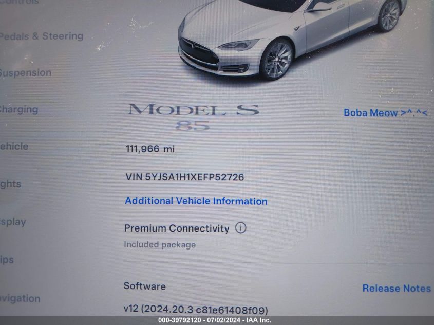 5YJSA1H1XEFP52726 2014 Tesla Model S P85