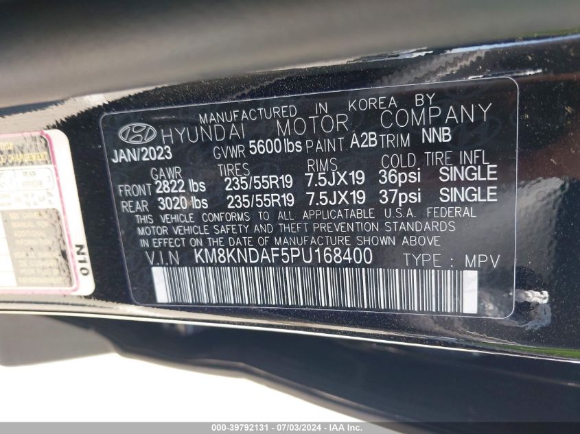 2023 Hyundai Ioniq 5 Sel VIN: KM8KNDAF5PU168400 Lot: 39792131
