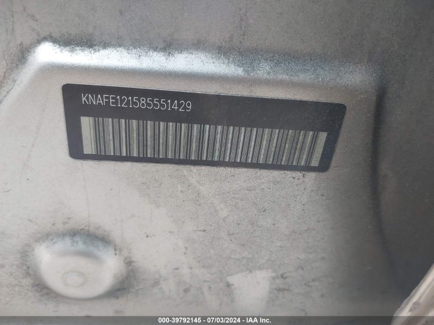 2008 Kia Spectra Ex VIN: KNAFE121585551429 Lot: 39792145