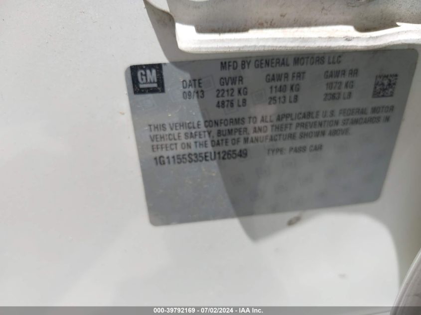 2014 Chevrolet Impala 2Lz VIN: 1G1155S35EU126549 Lot: 39792169