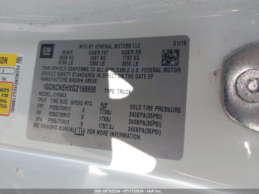 2016 CHEVROLET SILVERADO 1500 WT - 1GCNCNEHXGZ188895