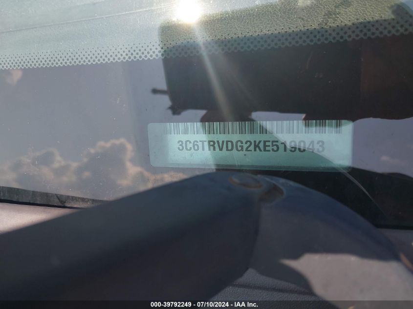 2019 Ram Promaster 2500 High Roof 159 Wb VIN: 3C6TRVDG2KE519043 Lot: 39792249