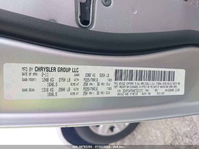 2011 Dodge Journey Express VIN: 3D4PG4FB4BT521371 Lot: 39792293