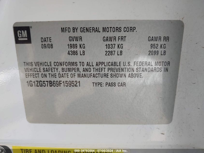 1G1ZG57B69F159521 2009 Chevrolet Malibu Ls